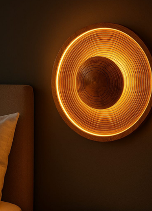 Amberwood Halo – Elegant Wooden Wall Light