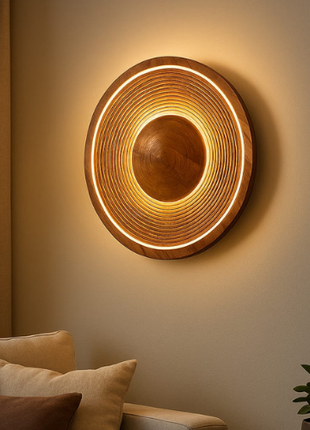 Amberwood Halo – Elegant Wooden Wall Light