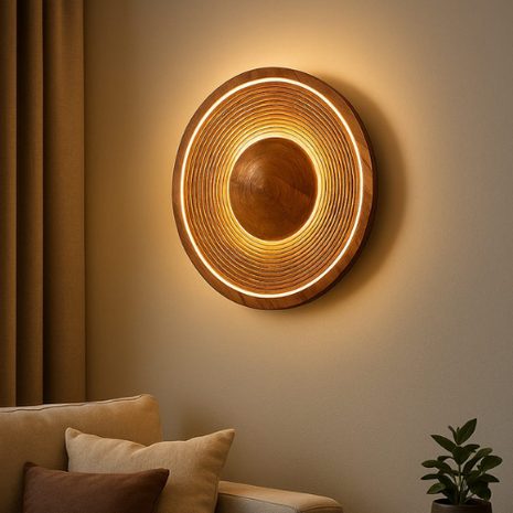 Amberwood Halo – Elegant Wooden Wall Light