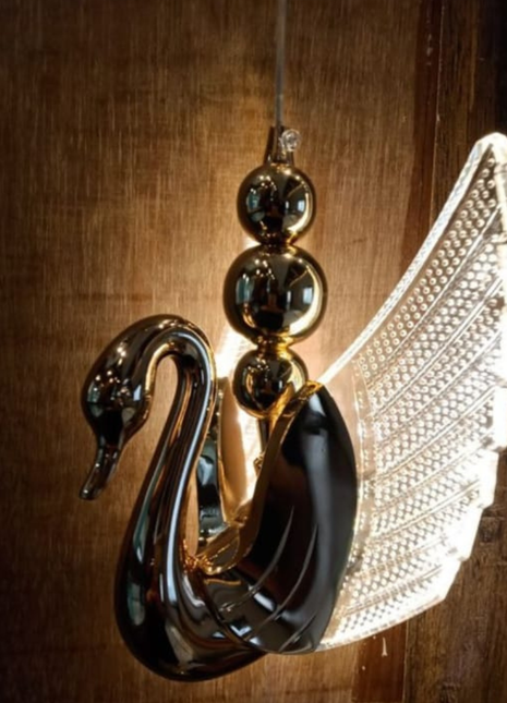 Aurelian Swan Pendant Light – Graceful Gold Swan with Illuminated Wings