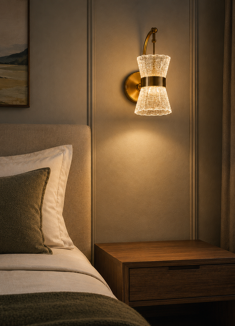 Bloomora Wall Lamp – Golden Radiance with Textured Glass Elegance