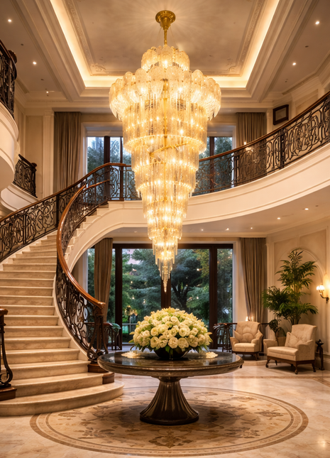 Baroque Crystal Cascade- Double Height Chandelier