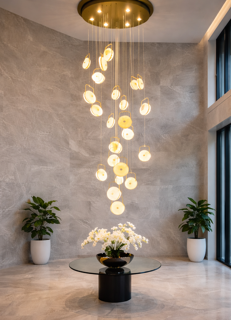 Luxury Disc Pendant Chandelier (18 pendants, Upto 4 meters )