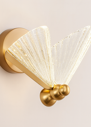 Golden Flutter Modern Wall Light – Elegant Gold Finish with Cracked Glass Wings