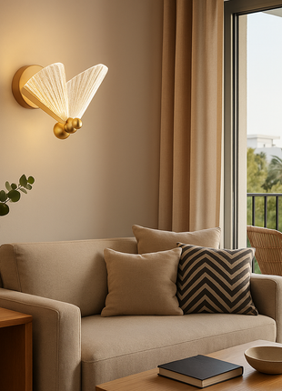 Golden Flutter Modern Wall Light – Elegant Gold Finish with Cracked Glass Wings