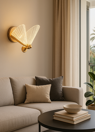 Golden Flutter Modern Wall Light – Elegant Gold Finish with Cracked Glass Wings