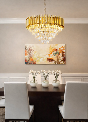 Golden Cascade Chandelier – Elegant Modern Crystal Lighting Fixture