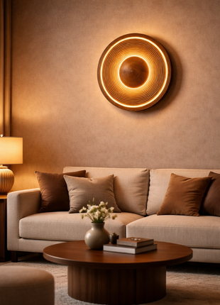 Amberwood Halo – Elegant Wooden Wall Light