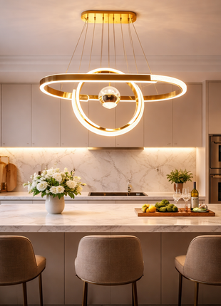 Golden Continuum Linear Chandelier - Elegant Lighting for Modern Spaces