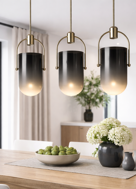 Nubis Glow – Smoke Glass Pendant with Luxe Golden Finish