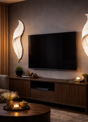 Featheré Luxe (600mm) – Premium White Feather Wall Light Décor
