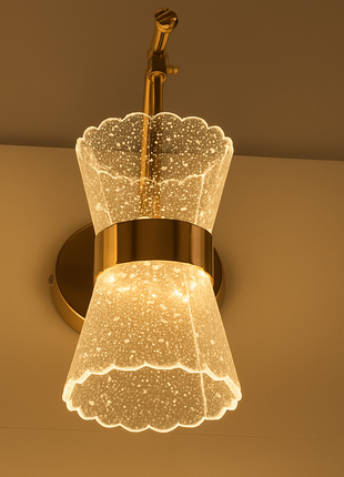 Bloomora Wall Lamp – Golden Radiance with Textured Glass Elegance