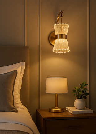 Bloomora Wall Lamp – Golden Radiance with Textured Glass Elegance