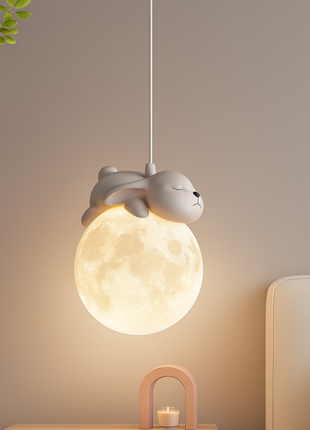 CuddleMoon Lamp – Dreamy Bunny-on-Moon Pendant Light for Kids’ Bedrooms