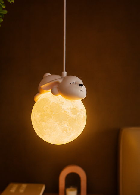 CuddleMoon Lamp – Dreamy Bunny-on-Moon Pendant Light for Kids’ Bedrooms