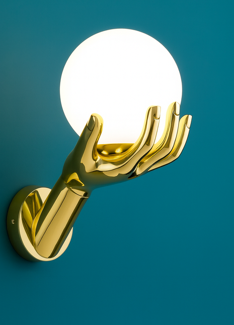 Golden Palm Sconce - Modern Gold Hand Wall Light