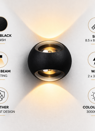 Designer Round Facade Light - Warm White LED Wall Sconce