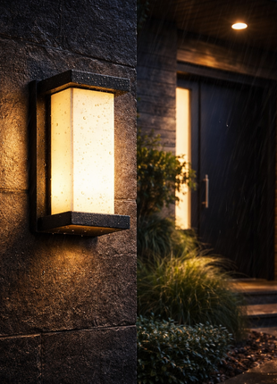 Premium Outdoor Wall Light – Sand Black Finish with Warm LED Glow