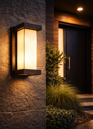Premium Outdoor Wall Light – Sand Black Finish with Warm LED Glow