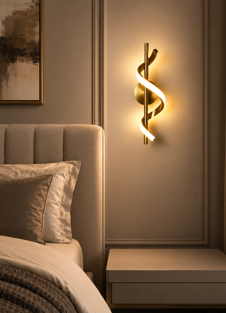 Solis Swirl LED Wall Lamp – Modern Artistic Spiral Design in Gold Finish