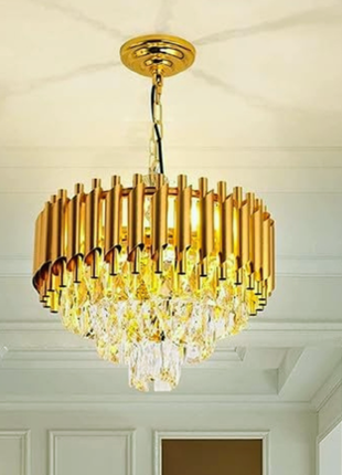 Golden Cascade (400mm,600mm) – Modern Crystal Chandelier with RGB Color Changing with Remote Control