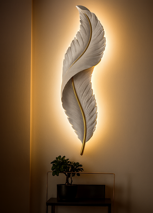 Featheré Luxe (600mm) – Premium White Feather Wall Light Décor