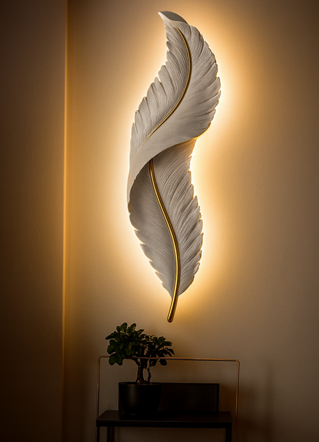 Featheré Luxe (600mm) – Premium White Feather Wall Light Décor