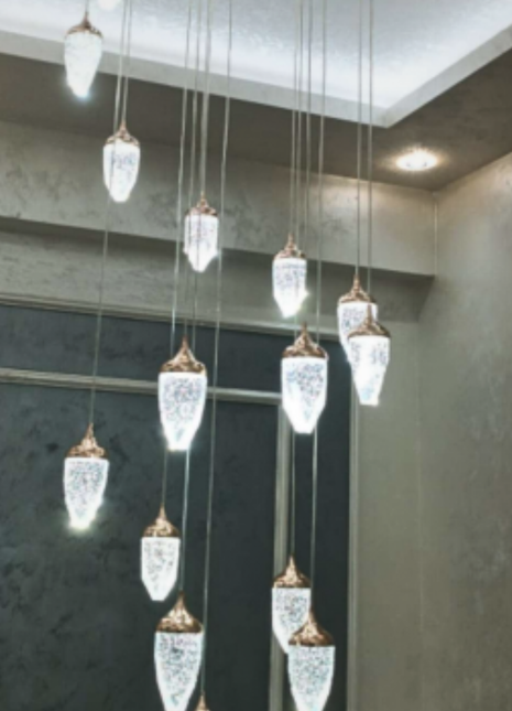 Opaline Rain (16 Pendants) - Duplex Chandelier