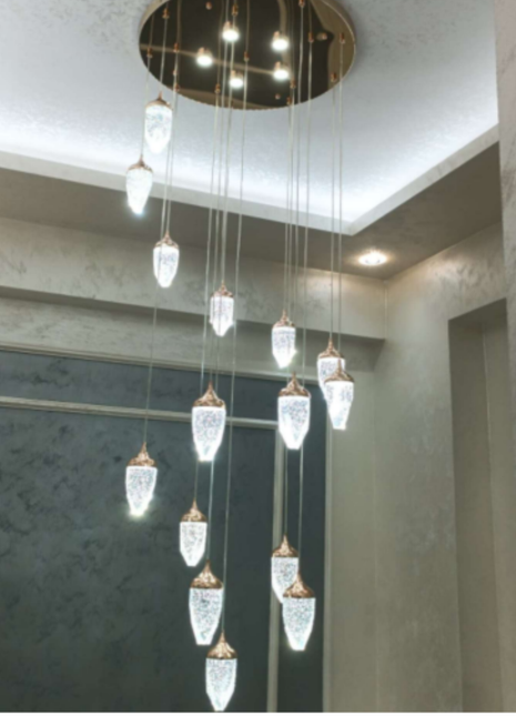 Opaline Rain (16 Pendants) - Duplex Chandelier